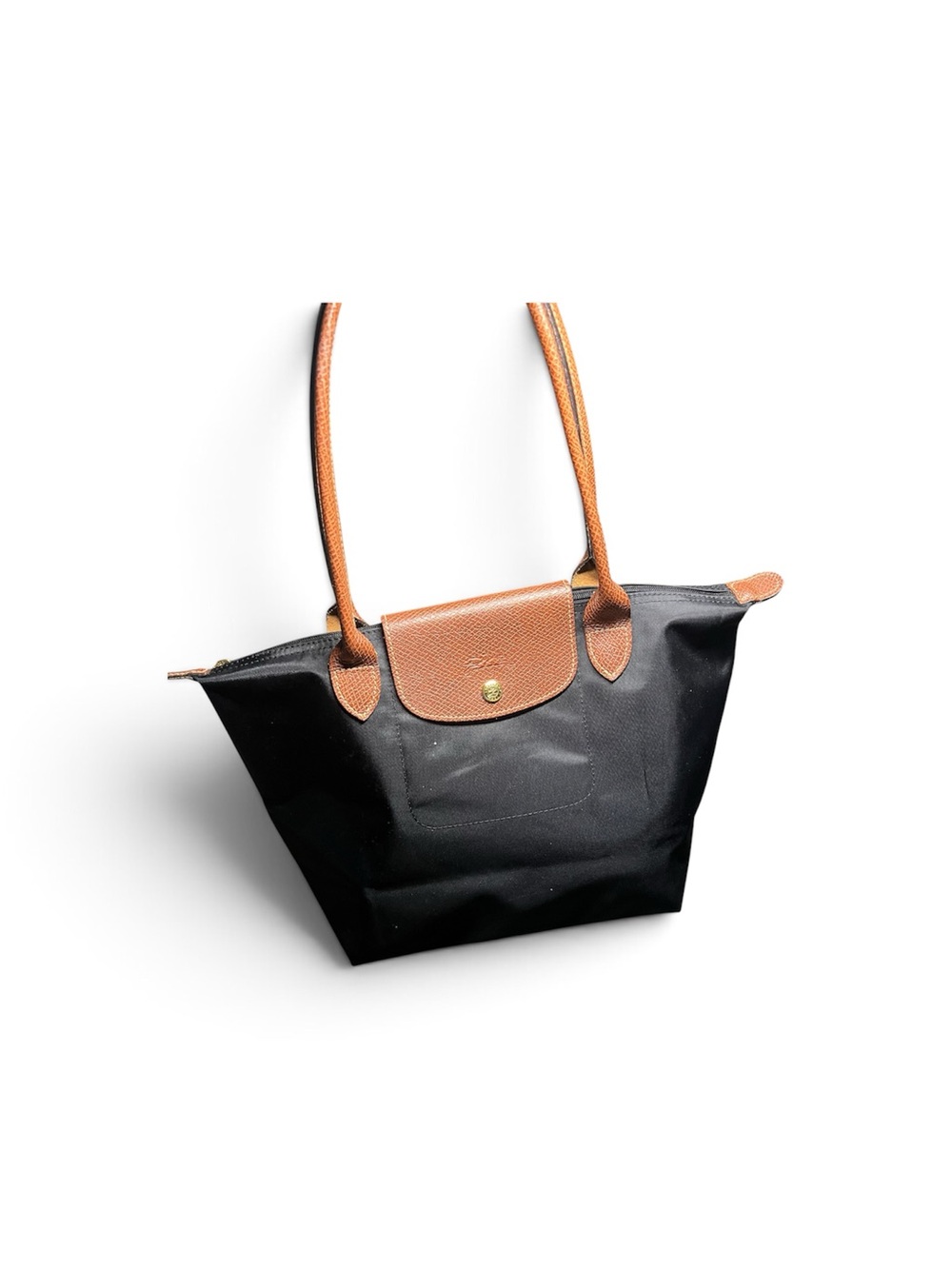 Longchamp Black Tote with Brown Trim and Straps